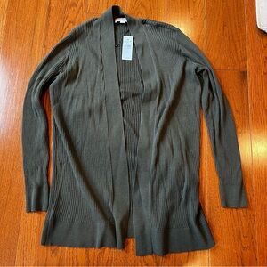 NWT LOFT outlet ribbed olive green open cardigan
